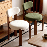 Chaise de salle à manger moderne en bois de frêne massif, pieds épais, assise rembourrée en tissu, chaise d'appoint Wabi-Sabi avec coussin rond, mobilier pour café et restaurant