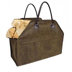 Free Sample Strong Leather-Handled Firewood Log Carrier Tote <b>Bag</b> Made of Waxed Canvas for Wood Stoves and Fireplaces - Product Image 6