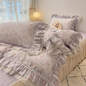 Copripiumino in Pizzo con Volant <span class=keywords><strong>per</strong></span> <span class=keywords><strong>Letto</strong></span> Singolo/Matrimoniale, Perfetto <span class=keywords><strong>per</strong></span> Camera da Ragazza, Set Biancheria da <span class=keywords><strong>Letto</strong></span> in Pizzo Floreale Francese 100% Cotone con Copriletto e Federe - Product Image 5
