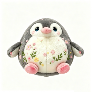 Pingouin en peluche gris châtain personnalisé, peluche sphérique douce gris anthracite avec des reflets blancs délicats - Product Image 4