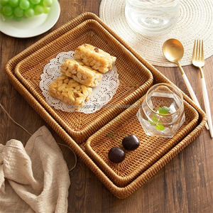 Natural Hand-Woven Circle Rattan Three-piece Set Eco-Friendly Durable Storage <b>Basket</b> for Home or Office Fruit & Candy <b>Tray</b> - Product Image 5