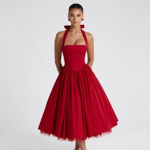 Vestido <span class=keywords><strong>de</strong></span> Verano Chic con Cuello Halter, Sin Mangas, Elegante, para Fiesta, con Cordones, Corte A, Ajustado, Sexy, para Mujer - Product Image 1