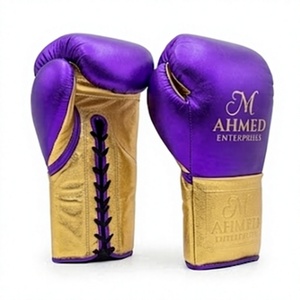 Guantes de Boxeo Color Oro Púrpura con Cordones, Guantes de Sparring Antideslizantes para Entrenamiento en el Gimnasio y Combate - Product Image 1