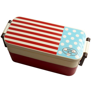 Boîte à bento rectangulaire pour adultes à 2 étages, en plastique, compatible micro-ondes, motif rayé - Product Image 4
