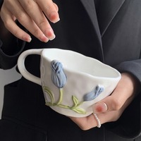 Tasse en céramique tulipe en relief peint à la main Ins Style tasses à café et soucoupes ménage créatif tasse à eau et assiette