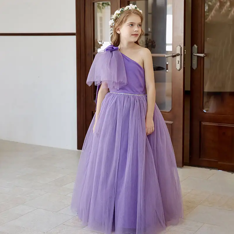 kinder ballkleid hochzeit party eine schulter kinder bodenlänge jüng groß mädchen kleidung für nios y nias al por tüll kinderkleid für mädchen