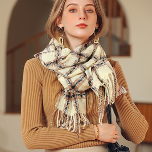 Wholesale Striped Plaid Shawl Elegant Lady Style Oblong Chunky <strong>Loop</strong> Yarn <strong>Scarf</strong> With Tassel - Product Image 2