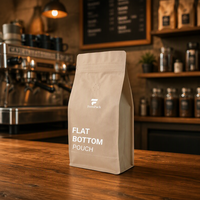 Sac d'emballage pour café recyclable, fond plat, en aluminium, refermable avec valve de dégazage unidirectionnelle