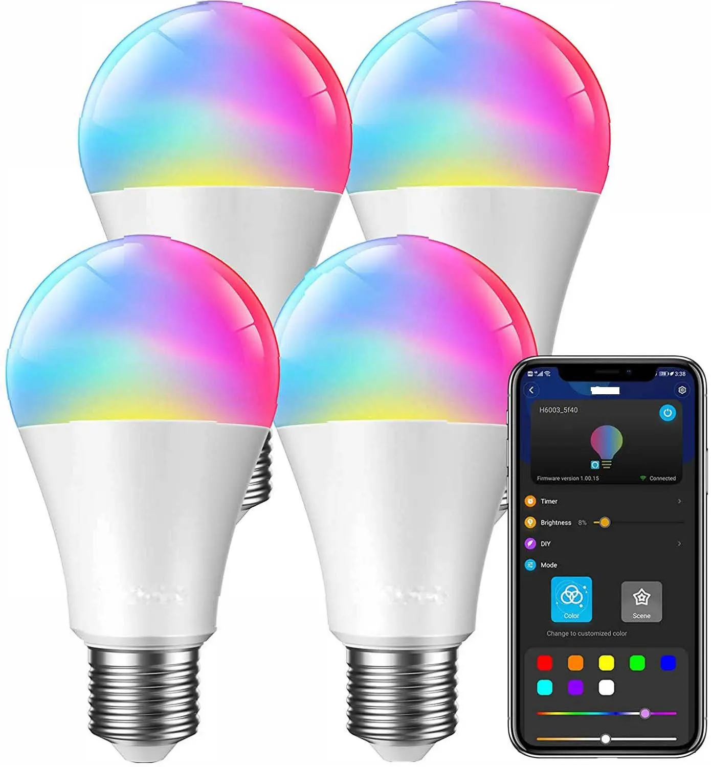 2021 Amazon en çok satan akıllı renkli hiçbir titreşimsiz CE CB Erp Wifi kontrol RGB A60 LED SMD ampul
