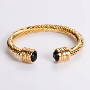 male jewelry adjustable twisted cable zircon 18k gold plated stainless steel cuff bracelet