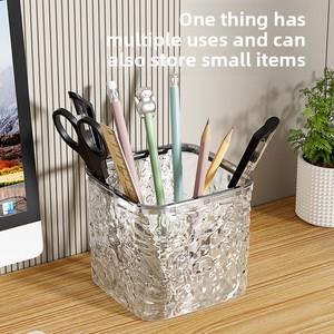Luxury Transparent Plastic Desktop Trash Can Lid Accessible <b>Push</b>-Type Storage Bucket Standing for Home Desk <b>Car</b> Mounting - Product Image 2
