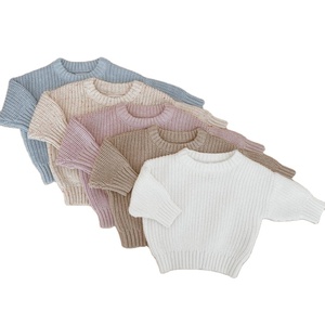 INS 사용자 정의 청키 100% 면 니트 대형 유아 성별 중립 아기 어린이 풀오버 얼룩 스웨터 - Product Image 1