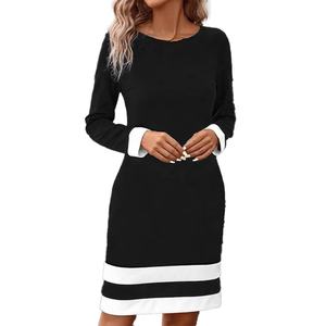 Robes midi pour femmes de haute qualité, personnalisables OEM, vente en gros, style simple rayé, décontracté et ample, pour l'automne, les vacances, ou comme vêtement d'extérieur. - Product Image 4