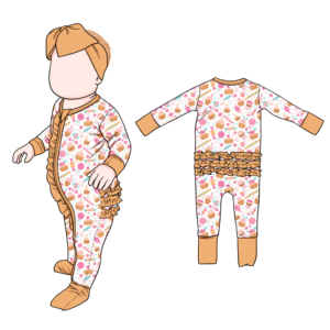 Nuevo diseño <span class=keywords><strong>de</strong></span> pijamas <span class=keywords><strong>de</strong></span> bambú para niñas, manga larga, cuello redondo, lujoso bebé, mono acogedor y suave con volantes en el trasero - Product Image 3