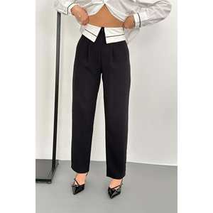Pantalones de Mujer de Cintura Alta, Corte Recto, Tela de Lana, Antiarrugas, Color Negro - Product Image 1