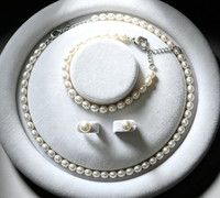Ensemble de bijoux en perles, cadeau de Pâques et de printemps, collier, bracelet, boucles d'oreilles, perles de riz d'eau douce 7-8 mm, argent 925, vente en gros pour femmes, sur mesure