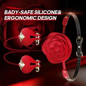Juguete sexual SM en forma de Rosa 2 en 1, masajeador con Clip para el pecho y tapón bucal, vibrador de bola, pinzas para pezones para mujeres - Product Image 5