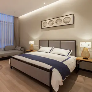 Raja ukuran Modern perabot Hotel rumah Bantal Oak Headboard tempat tidur kamar tidur ganda