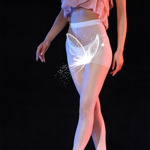 White Pantyhose 15D Sheer Thin Women's Tights With Rhinestone Embellishment Solid Color Stripes And Checks Pattern - Product Image 1