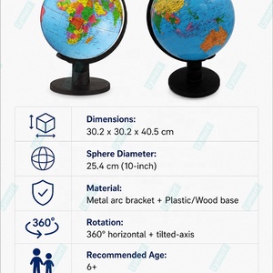 <span class=keywords><strong>Mapa</strong></span> del Mundo Azul de Plástico, Globo Físico y Político con Escala 1:40.000.000 y Soporte para Educación Geográfica Escolar - Product Image 4