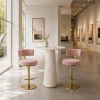 Tabouret de bar élégant rose rembourré, pivotant, hauteur réglable, avec base en métal doré pour café, îlot de cuisine