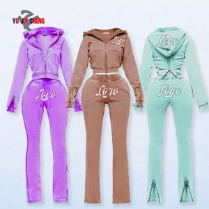 Pantaloni della tuta di alta qualità e Top corto con Zip felpa con cappuccio da <span class=keywords><strong>donna</strong></span> abiti firmati personalizzati due pezzi tute con cerniera - Product Image 4