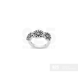 Terrific Class Charming Botanical <b>Aesthetic</b> Triple Flower 925 Sterling Silver Wedding <b>Ring</b> - Product Image 2
