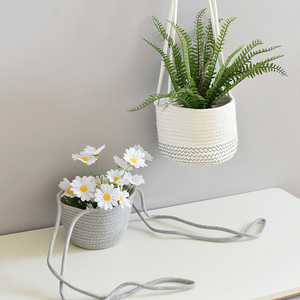 Panier suspendu rond en coton tissé, pliable, pour plantes d'intérieur et d'extérieur - Product Image 1