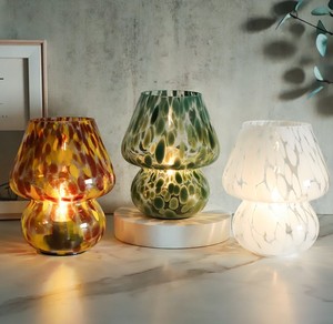 Modern Vintage Design <strong>Leopard</strong> Glass Striped Table <strong>Lamp</strong> E26 Base Translucent Bedside Night Light Battery Powered Novelty Shade - Product Image 1