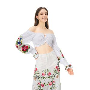 Jupe blanche brodée florale taille haute pour femme, collection été 2025, prix usine - Product Image 3