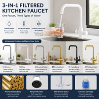 Robinet de cuisine moderne en laiton à double poignée, trois voies, céramique, avec eau froide, chaude et purifiée, installation monotrou pour usage hôtelier