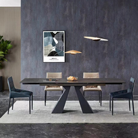 Table à manger extensible en acier inoxydable et marbre, design italien avec plateau en céramique et base en métal