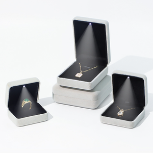 Factory Wholesale LED Light Velvet Customizable logo Jewelry Set <b>Box</b> Ring Necklace Pendant Bracelet Packaging <b>Box</b> for Branding - Product Image 4