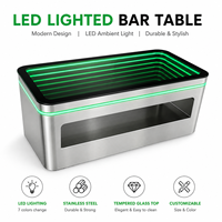 Table de bar mobile LED éclairée, tables oblongues, miroir infini, table de bar en acier inoxydable, plateau en verre 7 couleurs pour boîte de nuit, pub