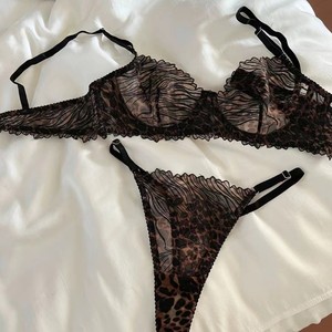 High Quality Leopard Print Skin Friendly Girls Underwear <b>Sexy</b> Shoulder Strap Push up Bra <b>Set</b> - Product Image 6