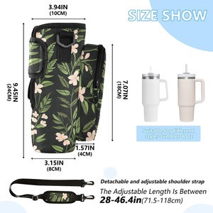 Sac de transport pour bouteille d'eau Hawaïenne personnalisé en rose Puakenikeni, compatible avec les bouteilles de 40 oz, avec poche pour téléphone et bandoulière réglable - Product Image 4