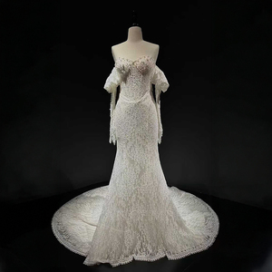 Vestido de Novia Sirena Moderno y Exclusivo NT53 con Encaje, Flores de Cristal y Apliques, con Mangas - Product Image 1