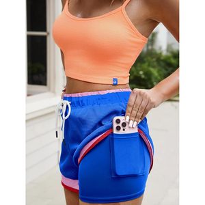 Fisoew Pantalones Cortos Deportivos para Mujer 2 en 1, de Malla con Bloques de Color y Abertura Alta, para Correr, Entrenamiento y Yoga, con Bolsillo y Cordón Ajustable - Product Image 2