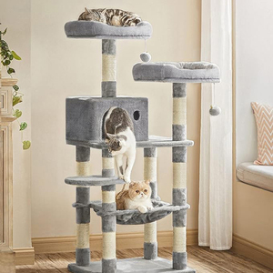 Factory Custom Modern Luxury MDF Board Large Light Gray Plush <strong>Cat</strong> Climbing <strong>Scratching</strong> Tree Condo <strong>with</strong> Scrapers and <strong>Bed</strong> - Product Image 5
