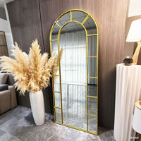 Large Arch Window Pane Wall Mirror Full Floor Full Length Dressing Mirror With Black Iron Frame