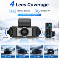 Kamera Dash Cam 4K 4 Lensa Kontrol Aplikasi WiFi Perekam Video Mobil Sistem Kamera DVR Mobil 4K Rekam Depan Belakang Kiri Kanan Kartu TF 512GB