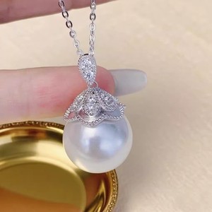 31419DIY Accessories S925 Silver Pendant Empty Holder with 12-15mm Round Beads for <b>Concealer</b> Necklace - Product Image 2