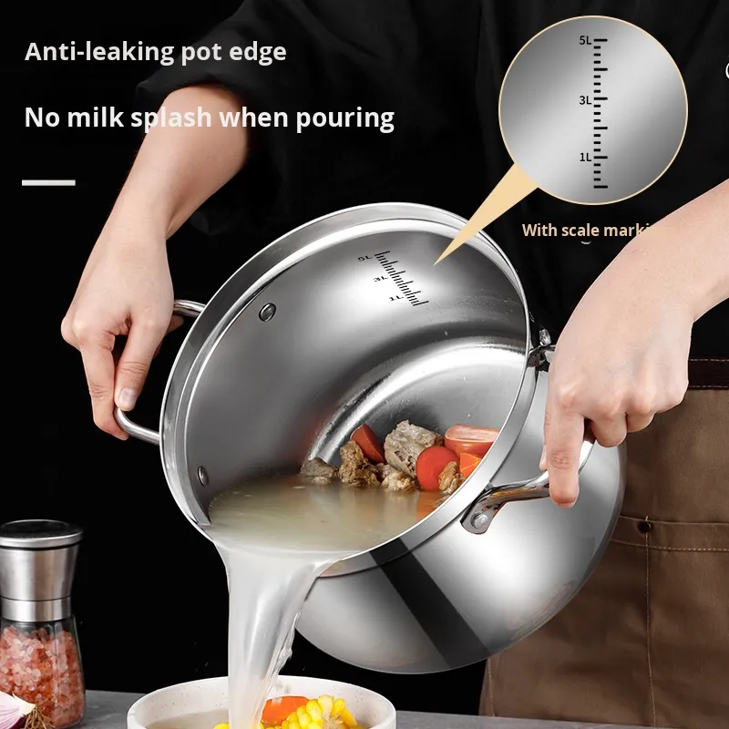 304 Thickened Stainless Steel Single-Handle Multifunctional Glass Cover Dishwasher Safe Sustainable Modern Gas Soup Pot · image 5