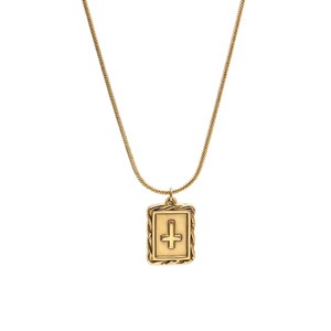 yunnique Stainless Steel <b>Cross</b> Pendant Necklace Gold Silver Geometric Design Daily Wear Gift For Men And Women Clavicle <b>Chain</b> - Product Image 5