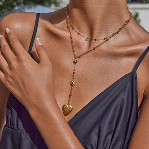 Collar con Colgante de Caja de Fotos en Forma de Corazón, Cadena de Doble Capa con Cuentas de Acero Inoxidable, Joyería de Regalo - Product Image 3