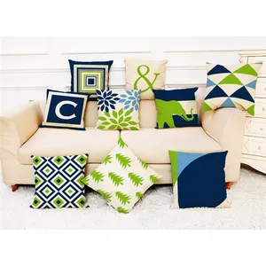 Navy Pear Green New Living Series Geometric Cotton Linen Indoor Outdoor Pillow Case Cushion Cover