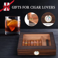 Boîte à cigares en bois de cèdre avec dessus en verre, hygromètre et humidificateur, capacité de 25 cigares, boîte de rangement en bois pour cigares