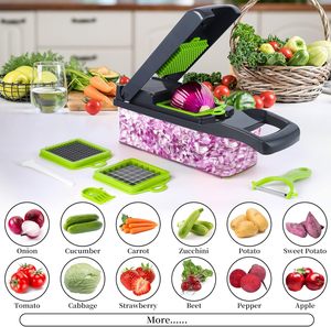 Wholesale 16-Piece Manual Green Eco-Friendly Stainless Steel Blade ABS Multifunction <b>Vegetable</b> & Onion <b>Chopper</b> - Product Image 3
