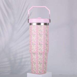 Gobelet isotherme de voyage 20oz 30oz avec poignée, couvercle en acier inoxydable et paille antidérapante pour boissons chaudes - Product Image 6