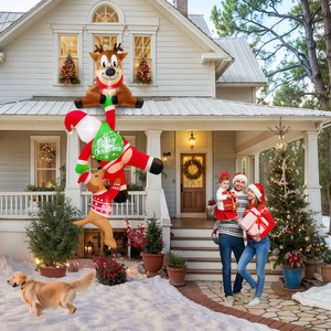 <b>Large</b> Outdoor <b>Inflatable</b> Christmas Reindeer Climbing Santa Claus with Dog, Blow up Xmas Decoration with LED Lights for Roof Yard - Product Image 6